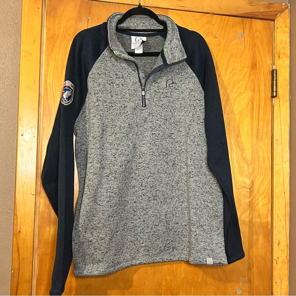 Sporty Gray and Black Zip Up Sweater with Contrast Panels